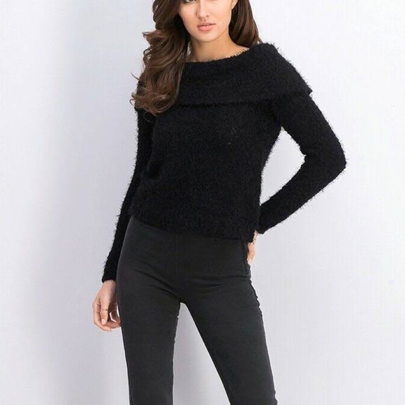 Freshman Juniors' Off-The-Shoulder Fuzzy Sweater - Picture 3 of 3